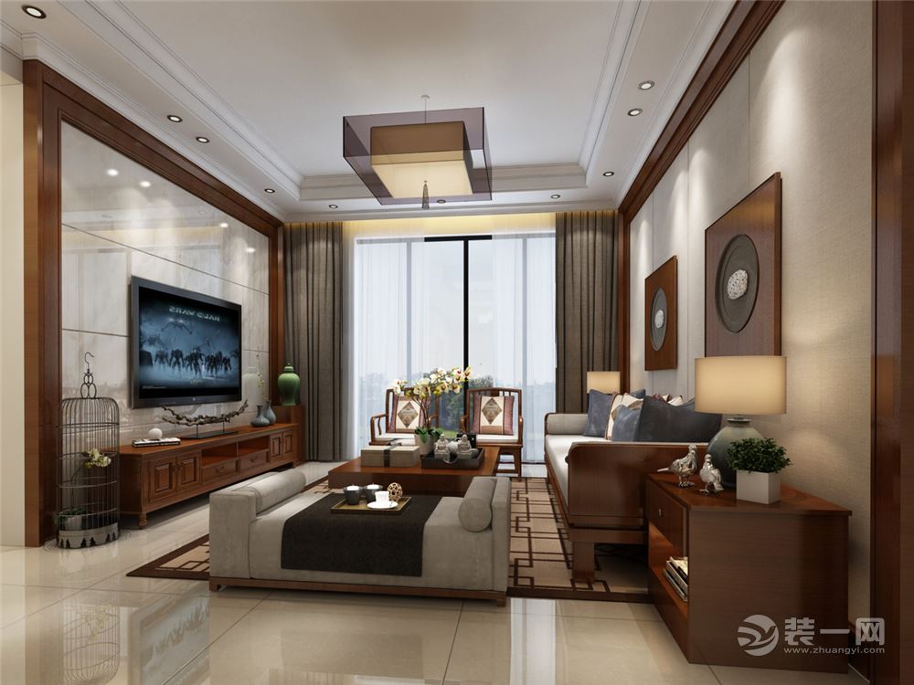 锦城国际84㎡三房中式装修风格客厅展示