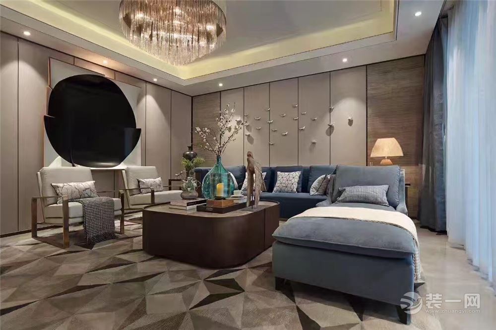 时尚新中式146㎡四居室新中式风格装修客厅沙发效果图