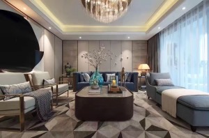 時尚新中式146㎡四居室新中式風格裝修沙發背景墻效果圖