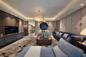 时尚新中式146㎡四居室新中式风格装修客厅效果图
