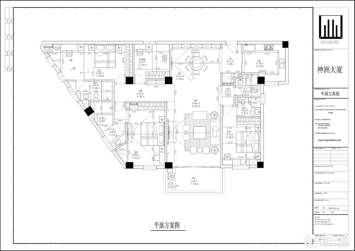 神州大厦183平复式现代奢华风格平面设计图