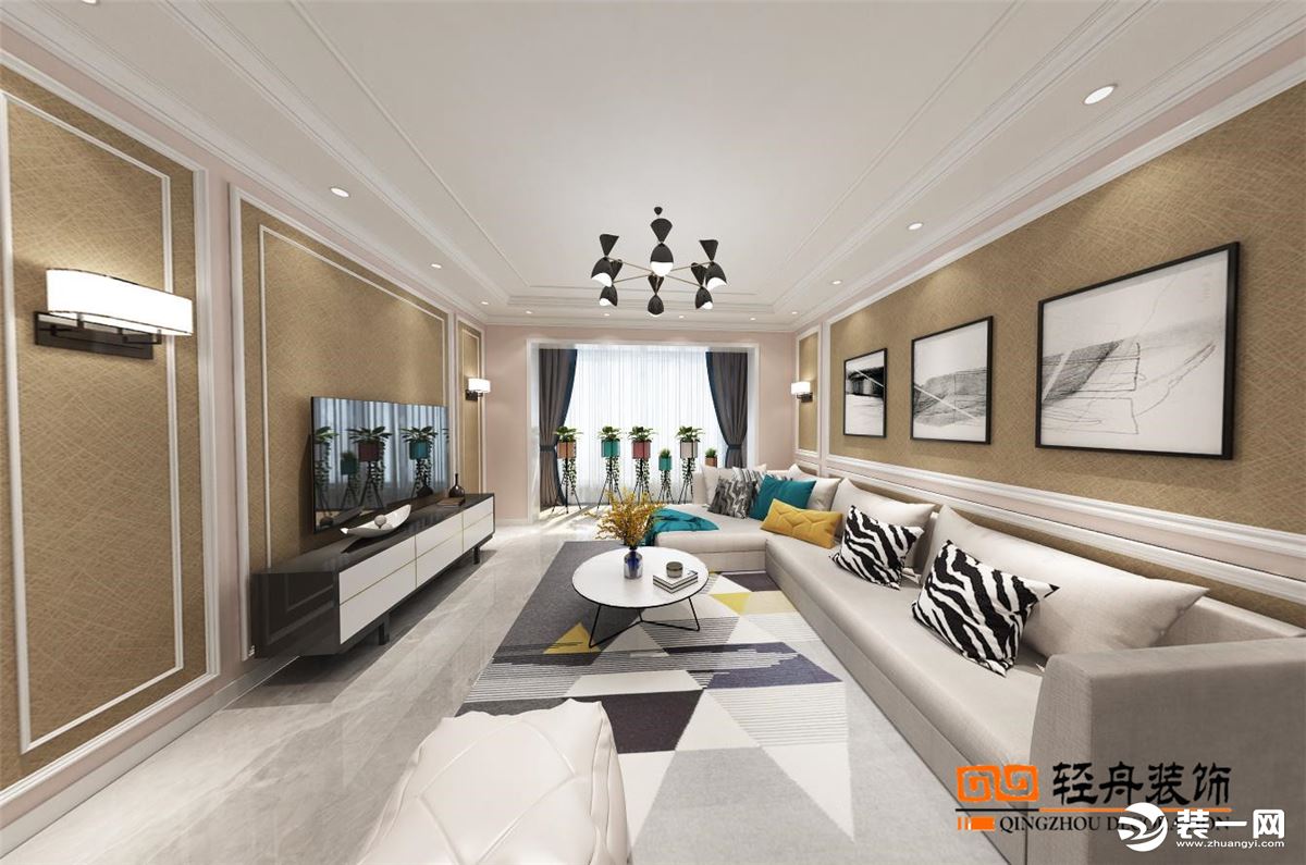 客厅非常简单又能符合现代简约审美，仅由浅灰和原木色组成的客厅空间，少量布置一些小心机，就能增添温馨感