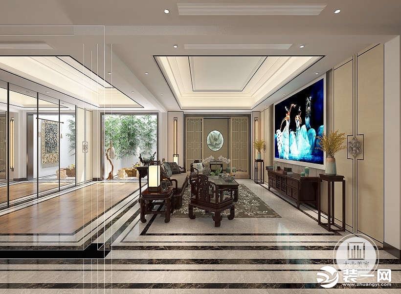 【大业美家装饰】中国院子380平新中式风格装修效果图客厅