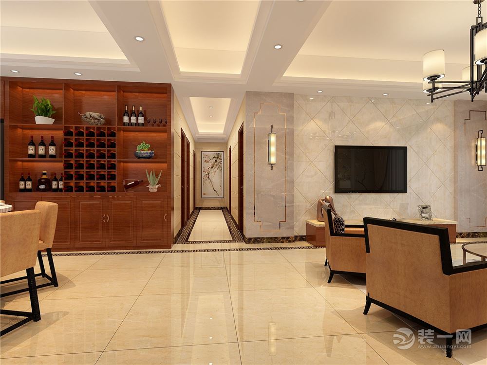 滨江一号现代120平三居室中式风格装修效果图
