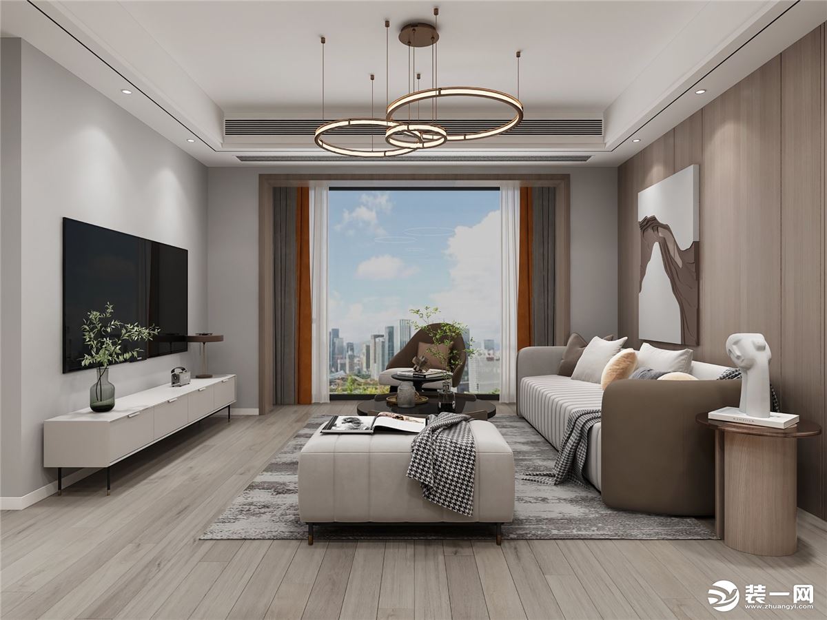 设计整体定调为灰白木色为空间的主色调，通过最简单的元素，打造舒适、静好、内敛的居住空间，塑造优雅的同