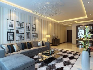 格林玫瑰湾89平二居室现代风格装修效果图半包3.5万