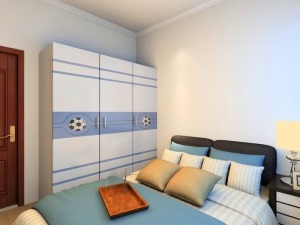 卧室整体做简单处理，顶面做石膏线条。衣柜选择现代简约型。