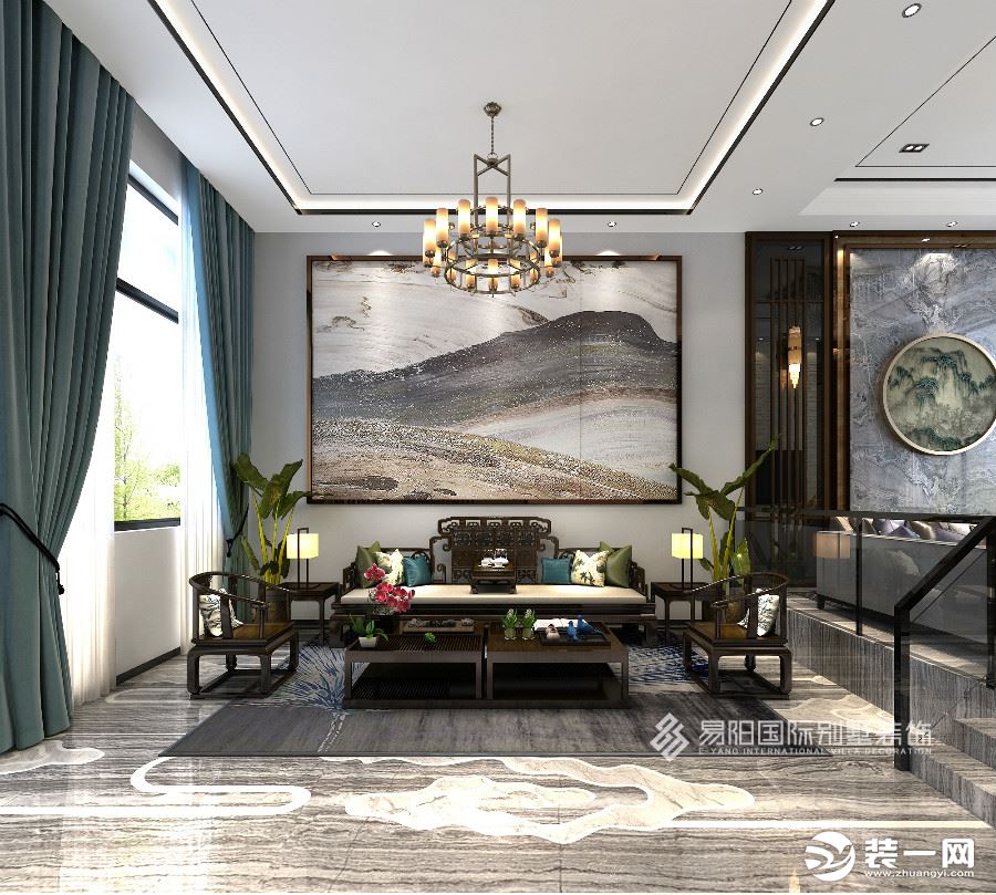 优山美地389㎡别墅新中式风格280万装修效果图-茶室