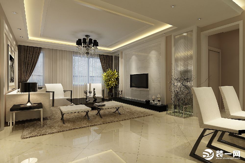 郑州金龙紫东郡115平米半包8万简约客厅装修效果图-蒂文装饰设计代表作品
