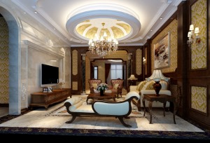 铂悦山别墅300平米欧式中式混搭装修案例-一楼客厅