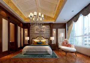 铂悦山别墅300平米欧式中式混搭装修案例-三楼卧室