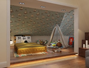 翠島天成150平米閣樓現代簡約裝修案例-兒童房