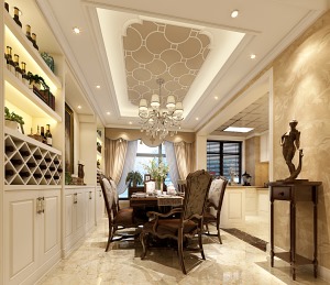 客厅的装修设计上大面积的采用亮白色来提升客厅的光亮感，当有灯光折射的时候使整个空间更加的明亮，吊顶的