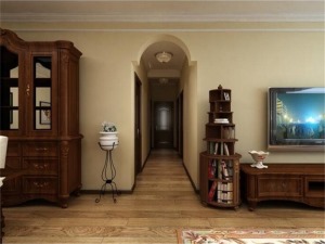 紅宇偉業裝飾260平簡約美式別墅室內設計過道書柜