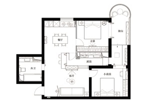 78平方两室一厅 北欧风格平面结构图