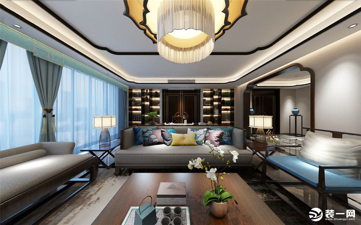 龙湖郦城-160平方 客厅新中式风格装修效果图