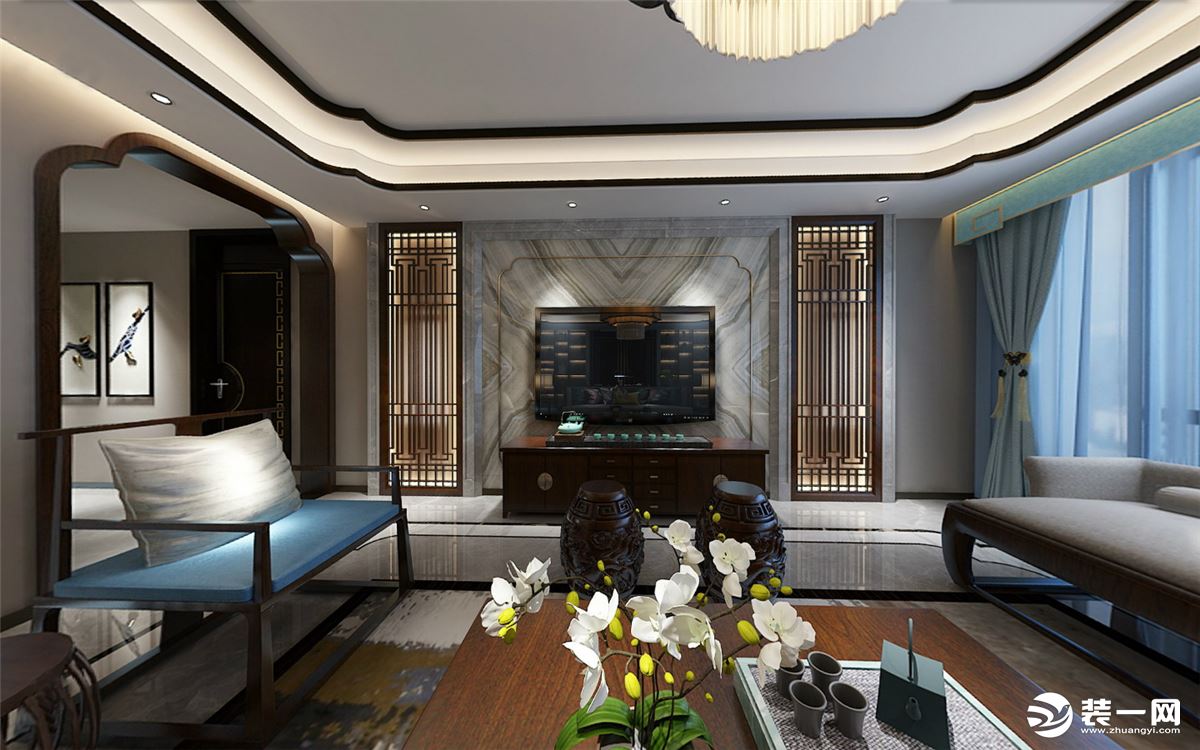 龙湖郦城-160平方 客厅新中式风格装修效果图