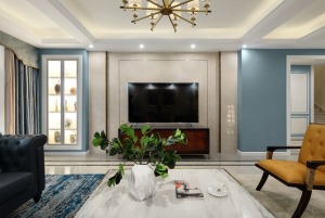 萊蒙城空中別墅-400平方 美式輕奢風格客廳裝修效果圖