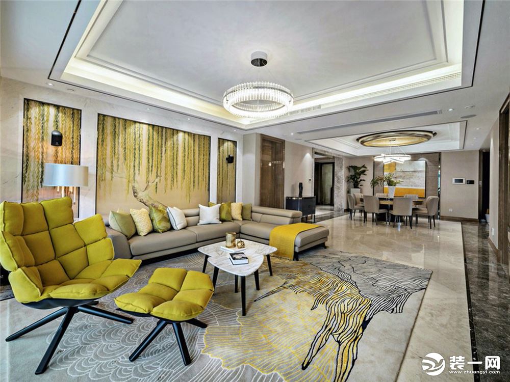 宁波申远装饰设计鄞州区印象外滩200平现代风格装修案例图客厅