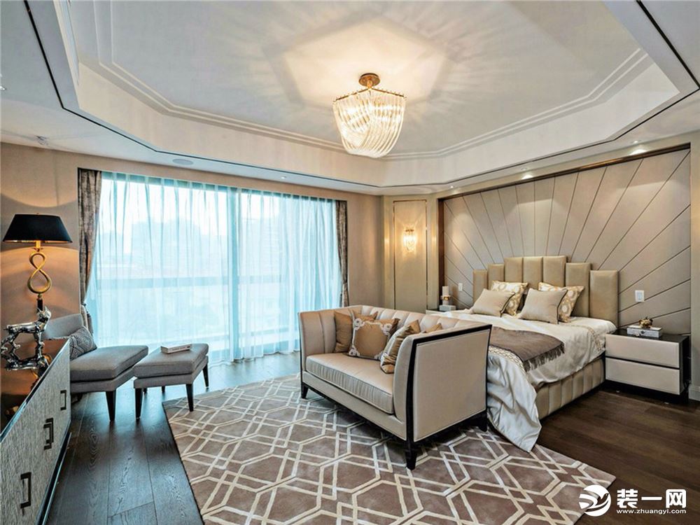 宁波申远装饰设计鄞州区印象外滩200平现代风格装修案例图卧室1