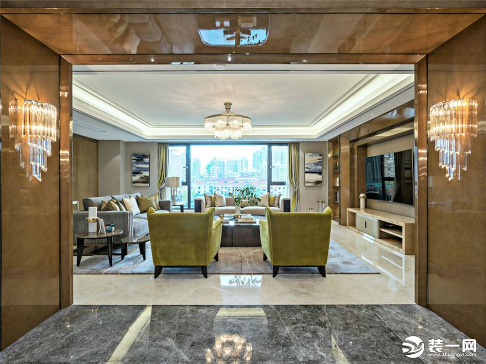 宁波申远装饰设计鄞州区印象外滩200平现代风格装修案例图客厅