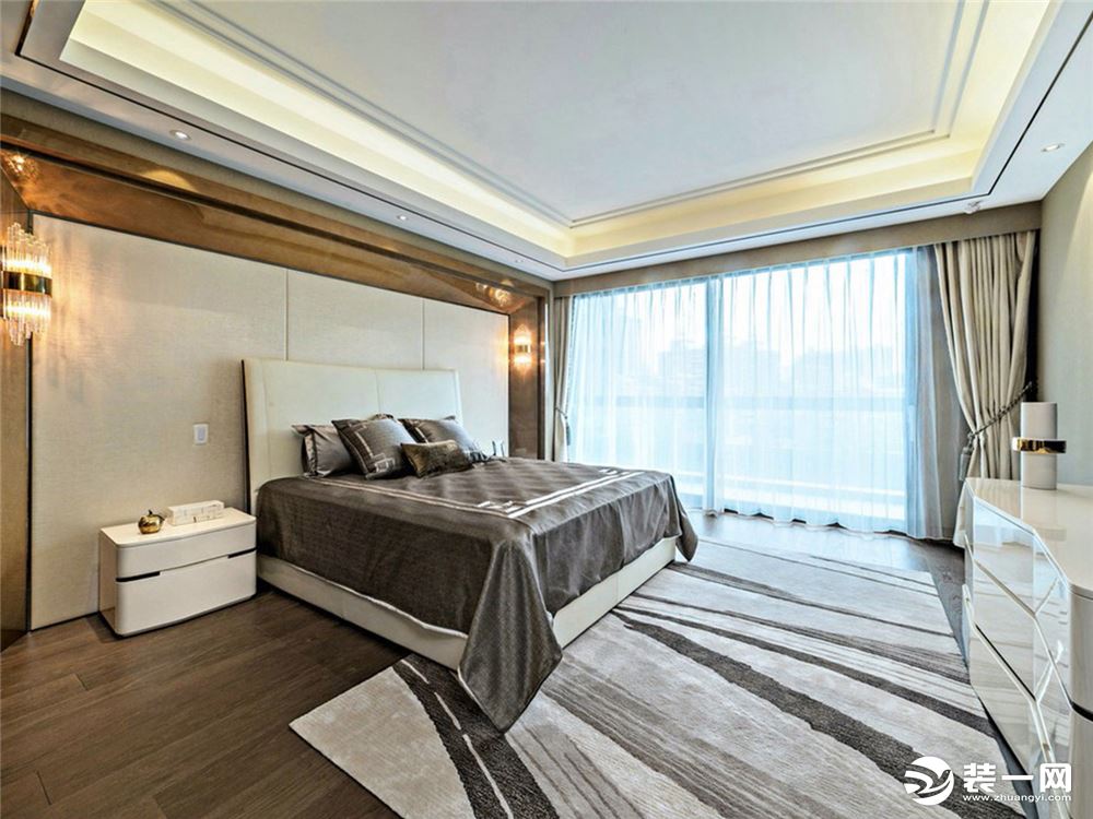 宁波申远装饰设计鄞州区印象外滩200平现代风格装修案例图卧室2