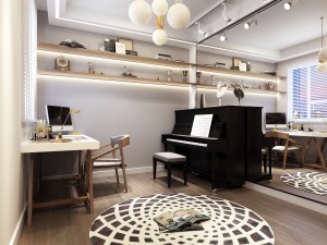 首开华润城90平米三居室北欧风格装修效果图钢琴书房