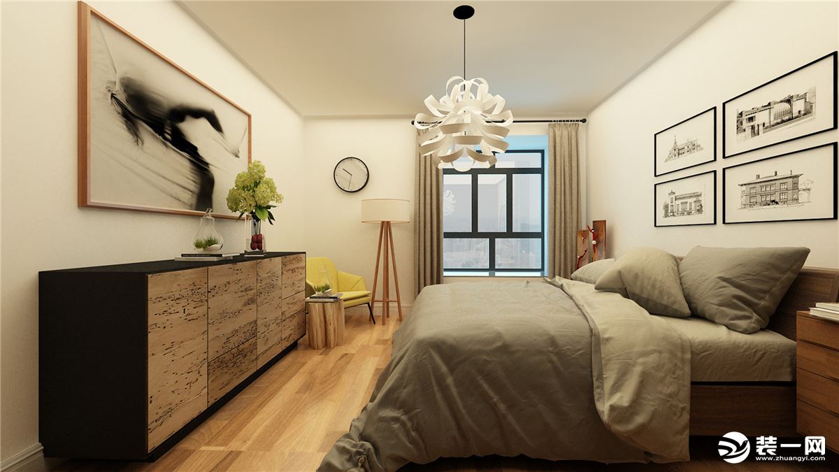卧室  博洛尼装饰珠江帝景125平北欧风格实景拍摄