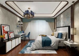 碧桂园200平别墅中式风格卧室装修效果图