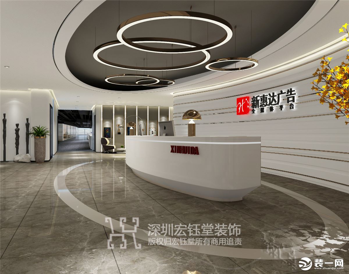 郑州传媒公司办公室装修-合之润大型传媒公司办公室前台装修效果图
