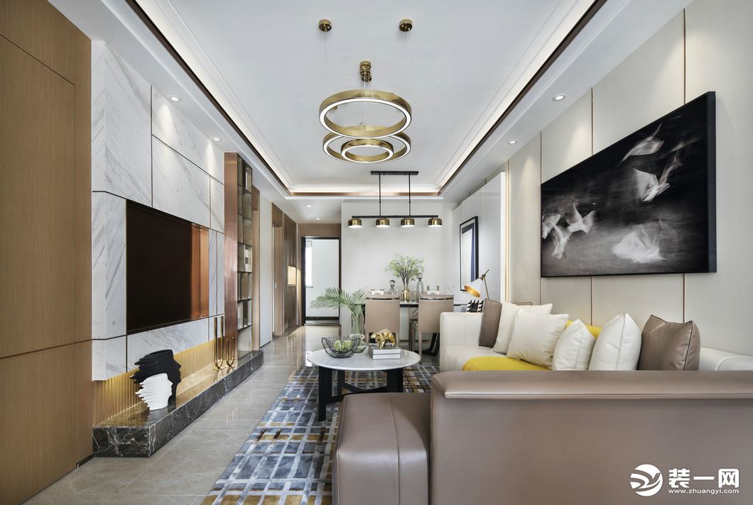 这是一套以现代轻奢风格设计的三居室，128㎡的空间每一处都打造舒适而品质的空间感。