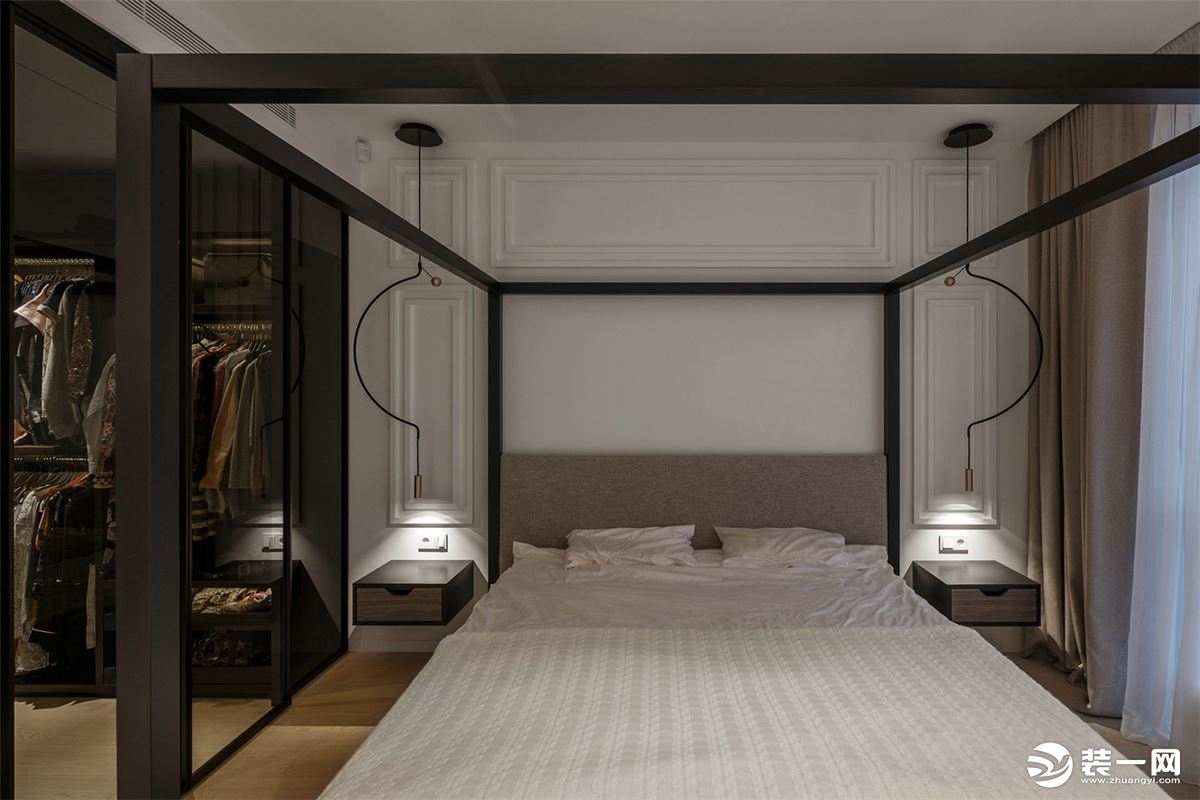 卧室利用低彩度的配色方式，让空间更加舒服。缓缓躺下到舒适的梦乡，感受内心柔和放松的力量。