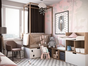 婴儿房的搭配可可爱爱，粉色的搭配，小女孩喜欢的色彩，地毯的铺垫，可以坐在上面肆意玩耍