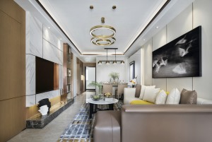 这是一套以现代轻奢风格设计的三居室，128㎡的空间每一处都打造舒适而品质的空间感。