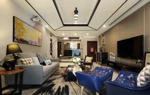 混搭风格装修客厅案例图-河南紫钻装饰设计