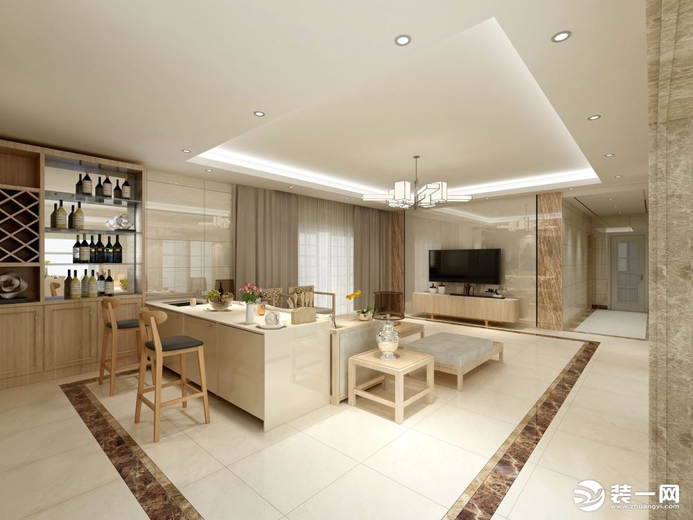惠州深度空间装饰160平双城国际简约风格客餐厅效果图