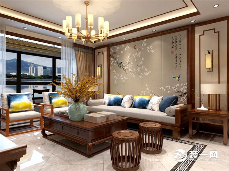 栗色沙发搭配白色布艺沙发，不仅舒适有余，而且色彩搭配上也更具可能性，靛蓝色、蓝黄晕染、白色的抱枕点缀