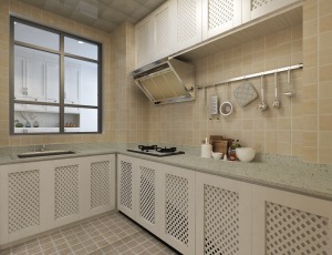 廚房操作率極高，容納量大。廚房墻壁鋪貼米黃色瓷磚，溫馨舒適。