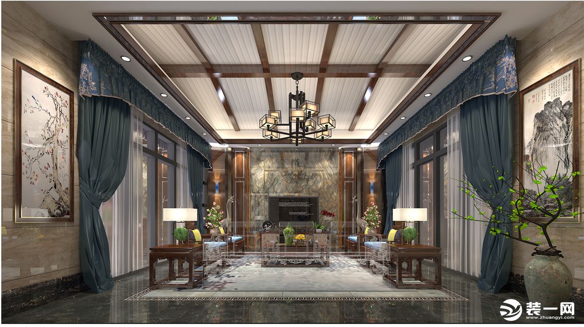 惠州谭博士装饰半山1號230m2新古典风格一层客厅效果图