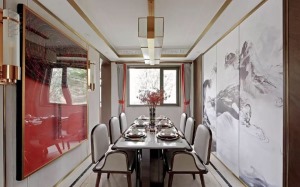 惠州谭博士装饰白鹭湖150m2中式轻奢风格餐厅效果图