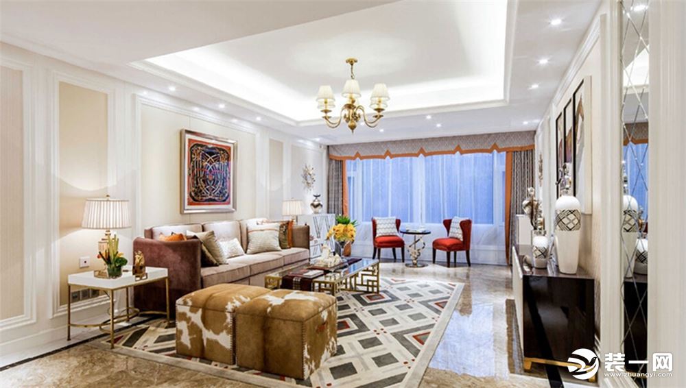  和泓江山国际120平方四居室现代奢侈风格客厅装修效果图