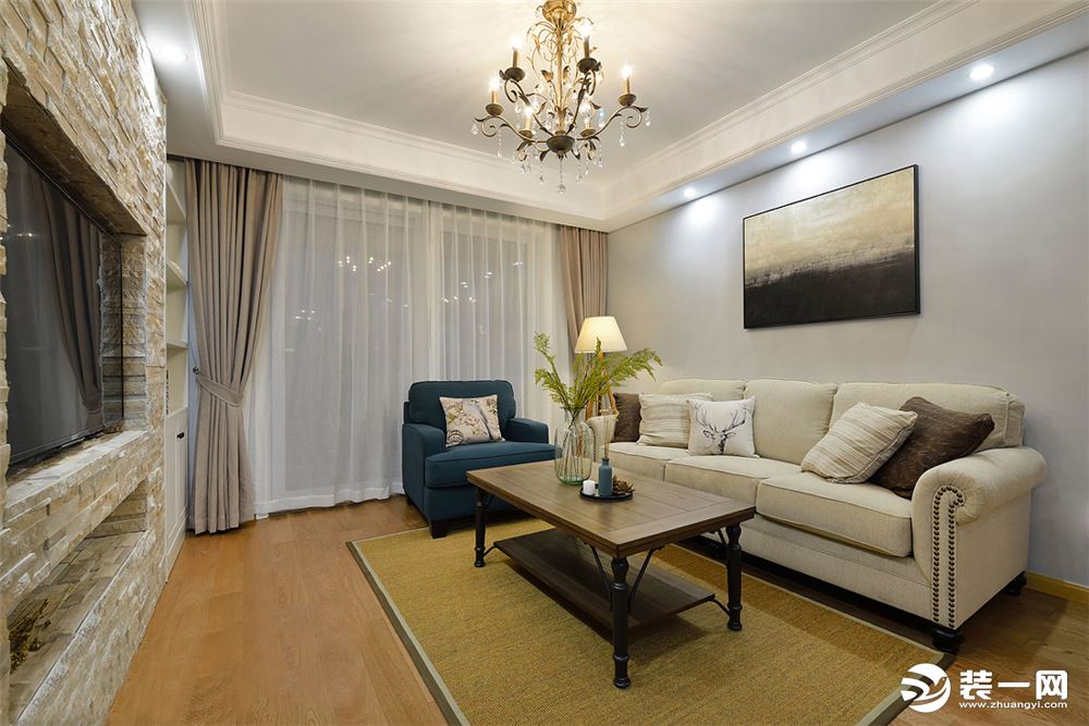 渝高香洲90平方三居室美式风格客厅装修效果图