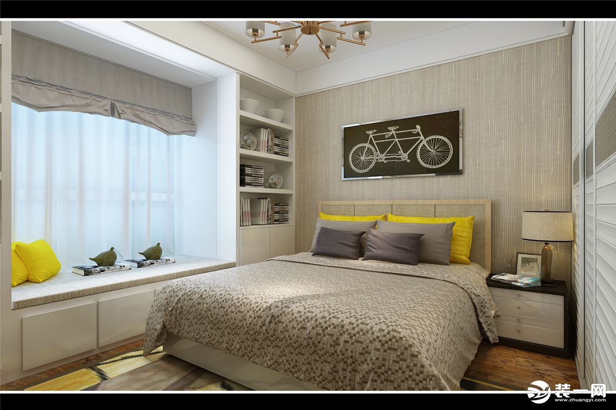 阳明山水110平方三居室现代风格卧室装修效果图