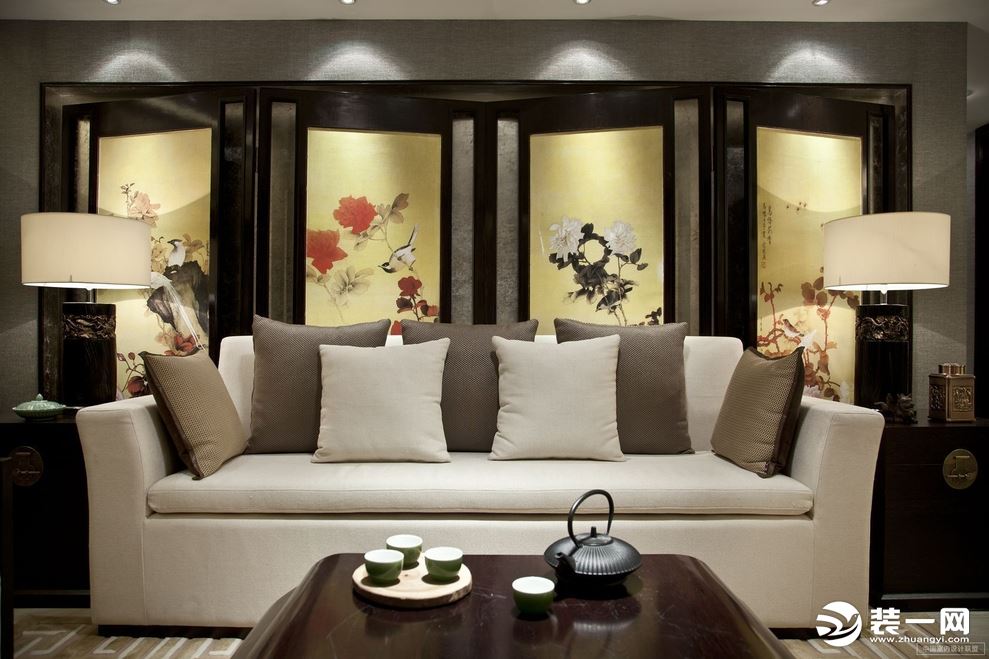庆隆高尔夫120平方四居室中式风格客厅背景墙装修效果图