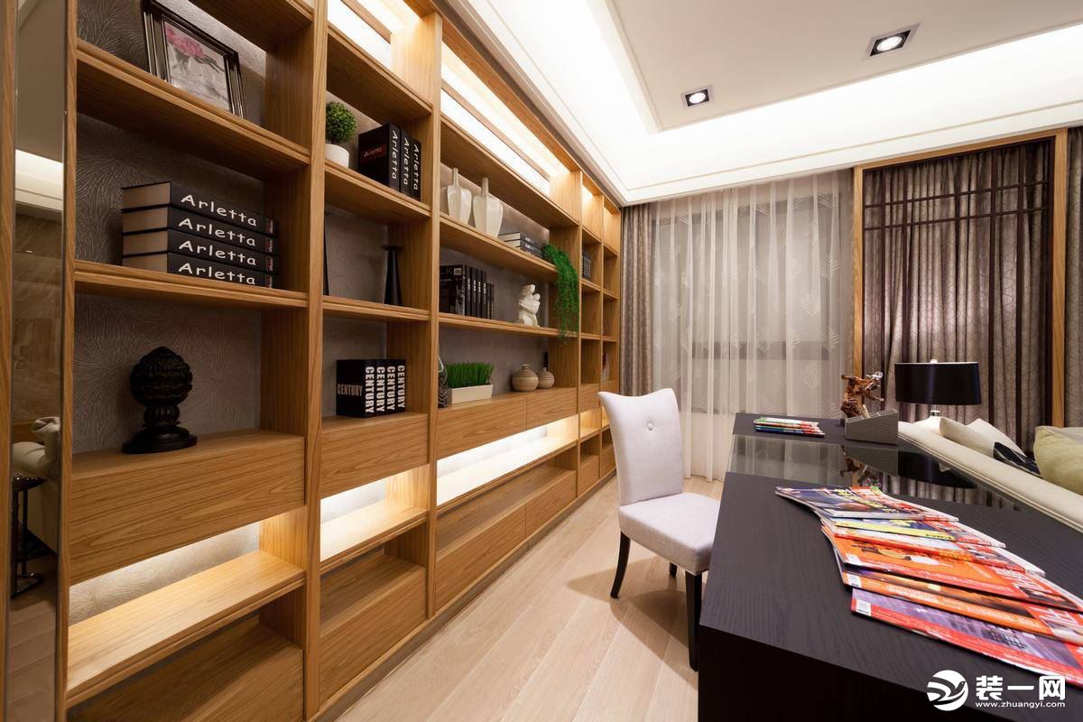 恒大优活城100平方三居室日式风格客厅书架装修效果图