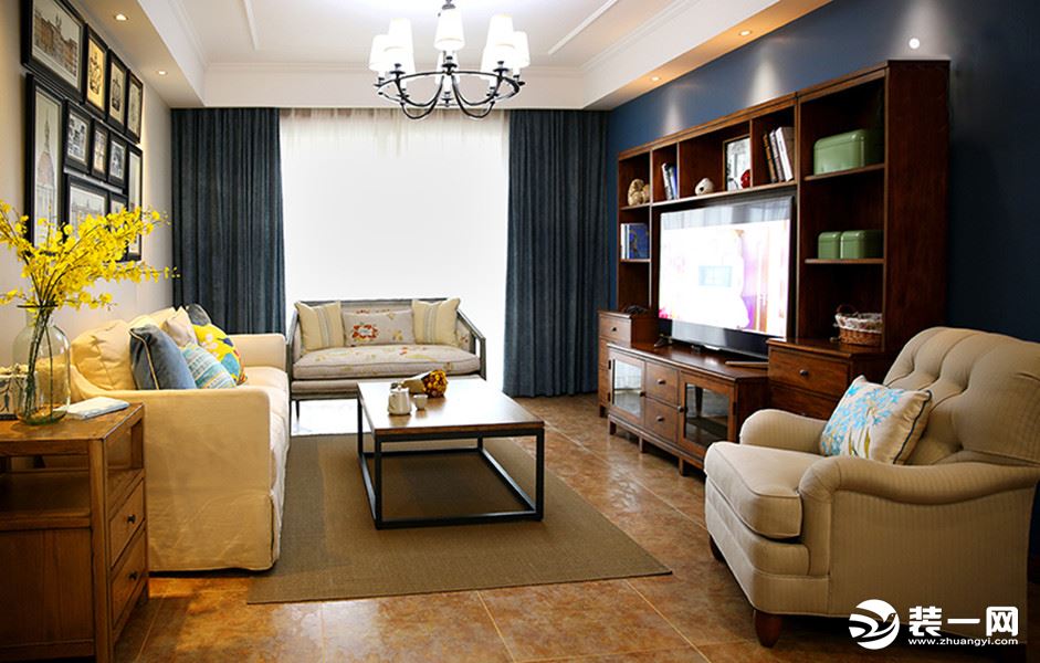 金科世界城110平方三居室美式风格客厅装修效果图