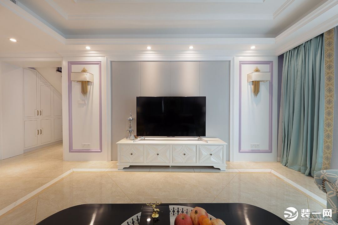 远洋城98平方三居室美式风格客厅电视墙装修效果图