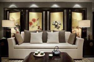 庆隆高尔夫120平方四居室中式风格客厅背景墙装修效果图