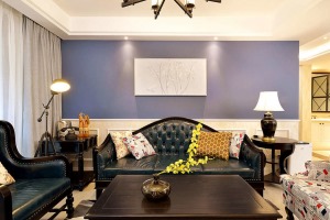 春上南滨110平方三居室地中海风格客厅沙发背景墙装修效果图