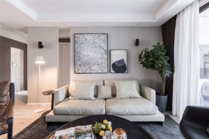 和泓四季89平方三居室现代风格客厅沙发背景墙装修效果图